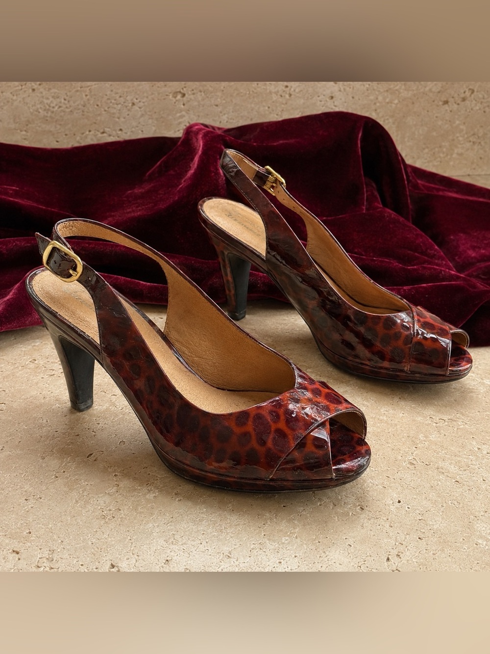 Clarks Artisan Wessex Bria Red Leopard Patent Slingback Heels Women’s 8M leather